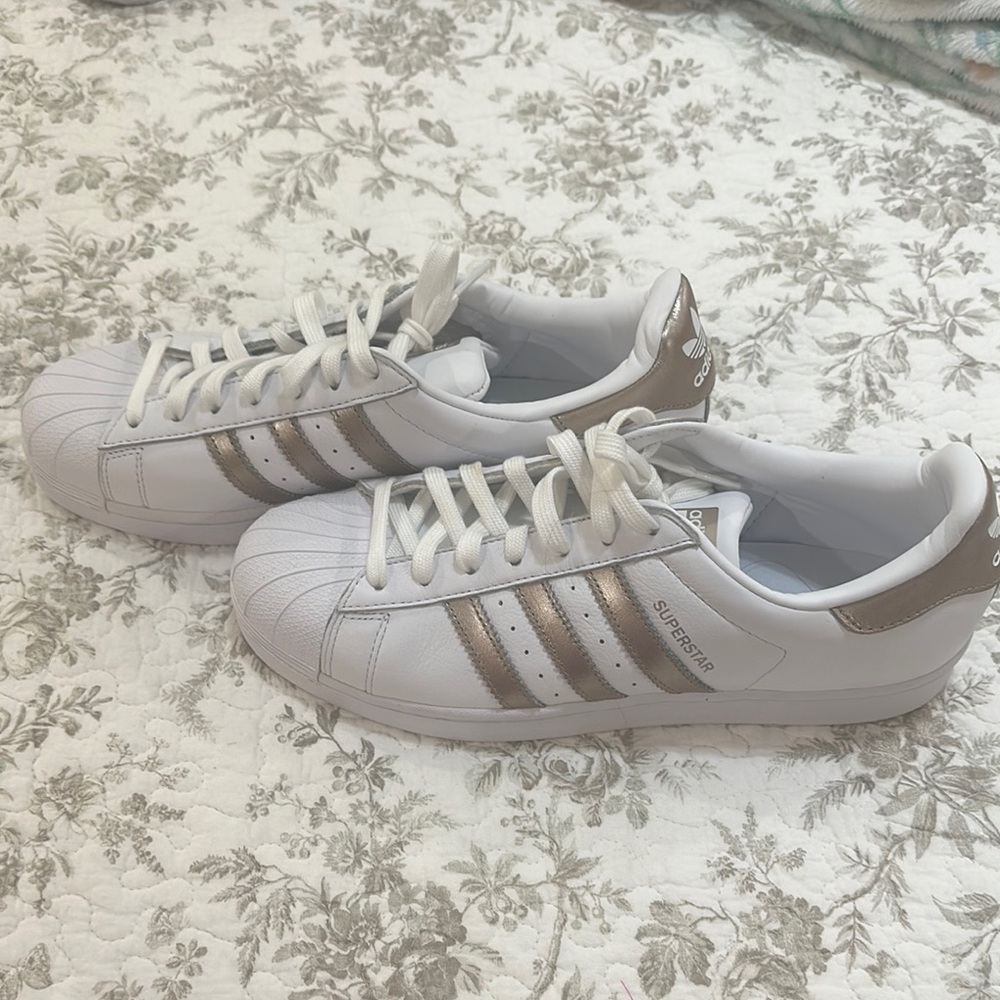 Adidas Superstar White with Bronze Stripes